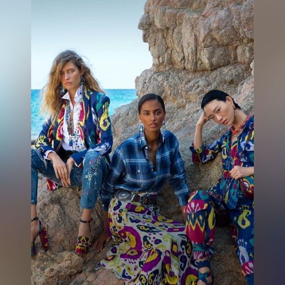 Ralph Lauren Resort 2022 Collection Freida Ikat Print Silk A-Line Midi Day Dress - Picture 12 of 15